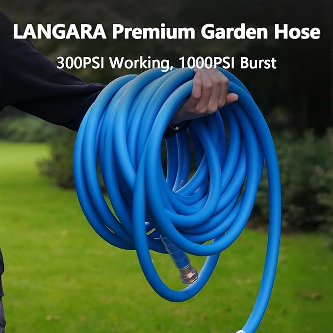 Heavy Duty Premium Garden Hose 90ft x 5/8", 300PSI Working, 1000PSI Burst, Hybrid Rubber Water Hose with Transparent Swivel Handle - Hot/Cold Water - Five Layered Braiding with Brass fittings (Blue)