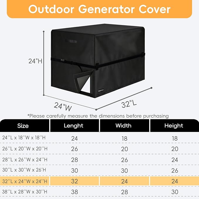 Universal Generator Cover 24 to 38 Inches 600D Heavy Duty Oxford. Dustproof and Waterproof Protection for Most 1500-15000W Generators, Black