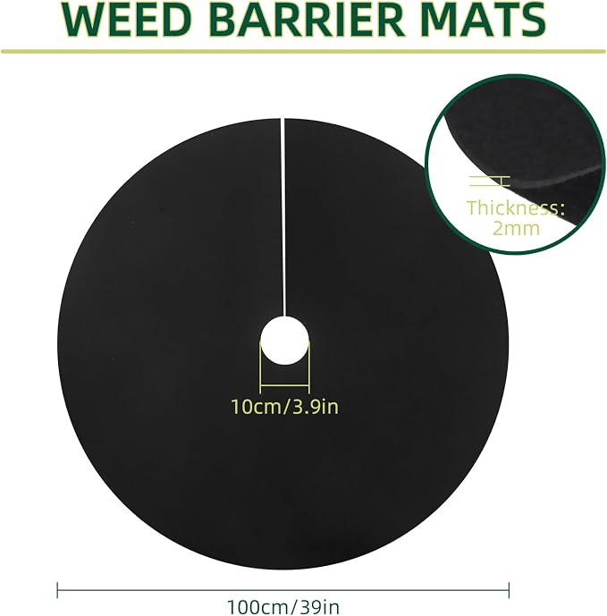 39 Inch Weed Barrier Mats Non Woven Tree Mulch Ring Tree Protectors Weed Mat for Garden Used to inhibit Weed Growth and Landscape Weed Control - 10 Pack