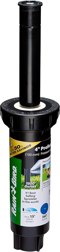Rain Bird 1804FDSP25 Pressure Regulating (PRS) Professional Dual Spray Pop-Up Sprinkler, 360° Full Circle Pattern, 8' - 15' Spray Distance, 4" Pop-up Height (Pack of 2)