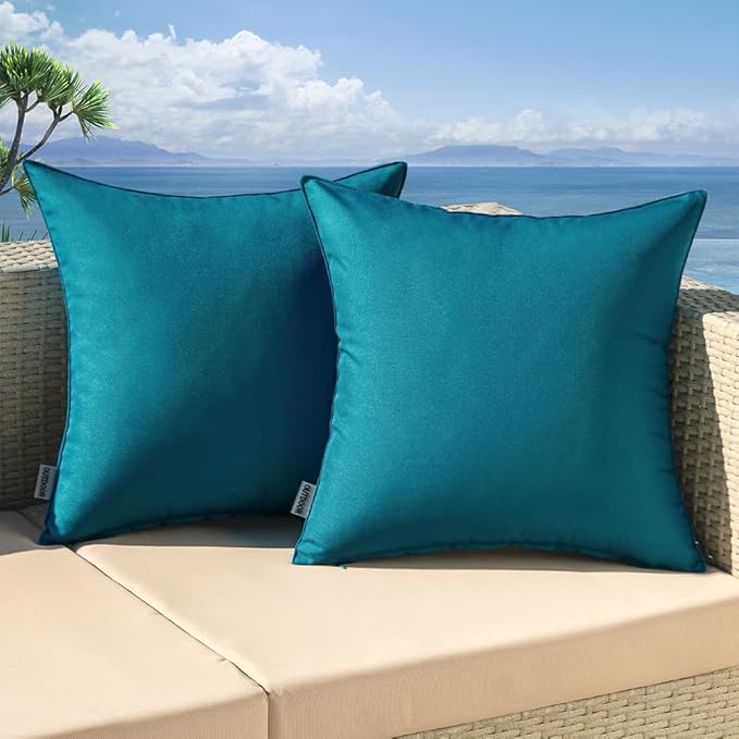 MIULEE Pack of 2 Decorative Outdoor Waterproof Pillow Covers Square Garden Cushion Sham Throw Pillowcase Shell for Spring Patio Tent Couch 16x16 Inch Deep Blue