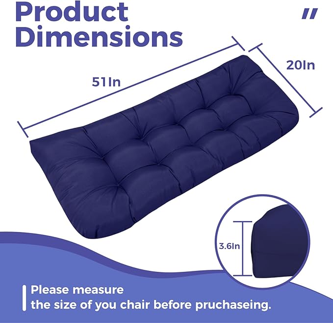Indoor/Outdoor Bench Cushions Navy Blue Wateproof Thicken Patio Chair Pad for Wicker Loveseat Settee 51x 20 Outdoor Bench Cushions for Patio Bench Swing