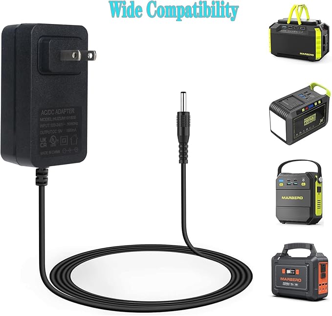 19V Portable Power Supply Charger for Marbero M82 M82MAX M822 M822MAX M87 M88 M168 Portable Power Station Solar Generator Battery 19V 1.5A Wall Adapter Charger