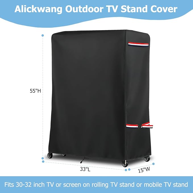 33 Inch Waterproof Outdoor TV Trolley Cover,Heavy Duty 600D Rolling TV Stand Cover with Zipper for for 32-35 Inch TV,Patio TV Protector Covers for Portable TV Stand On Wheels,33"Lx15"Wx55"H