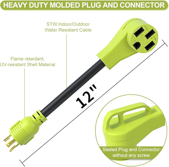 30 Amp to 50 Amp RV Generator Adapter Cord, NEMA L5-30P Twist Lock Male Plug to NEMA 14-50R Female, Outdoor Ower Equipment Suitable for RV Trailer Camper, Heavy Duty STW 10 AWG(12 Inch)