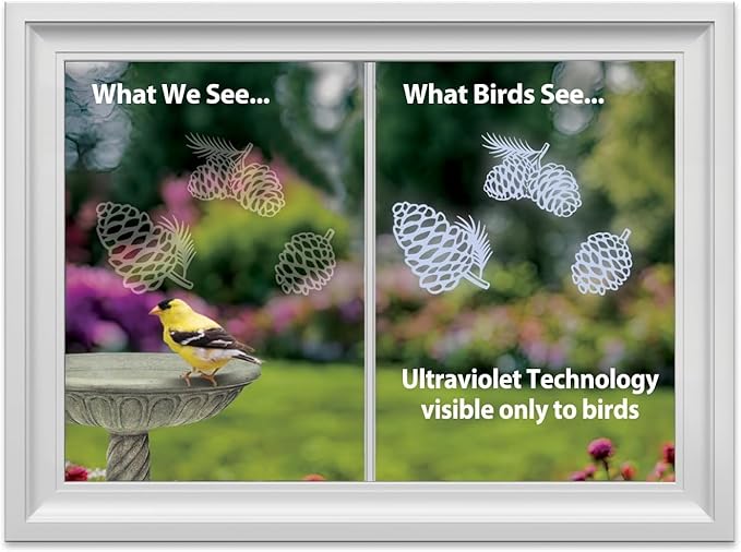 WindowAlert Pinecone Anti-Collision Decal 4 Pack - UV-Reflective Window Decal to Protect Wild Birds from Glass Collisions - Made in The USA