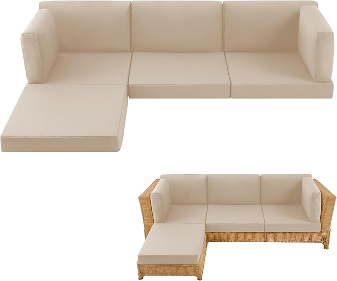 9-Piece Patio Furniture Cushions Set, Replacement Outdoor Cushions for 4-Seat Patio Sectional, Waterproof & Fade Resistant Deep Seat Cushion for Outdoor Sofa, Beige