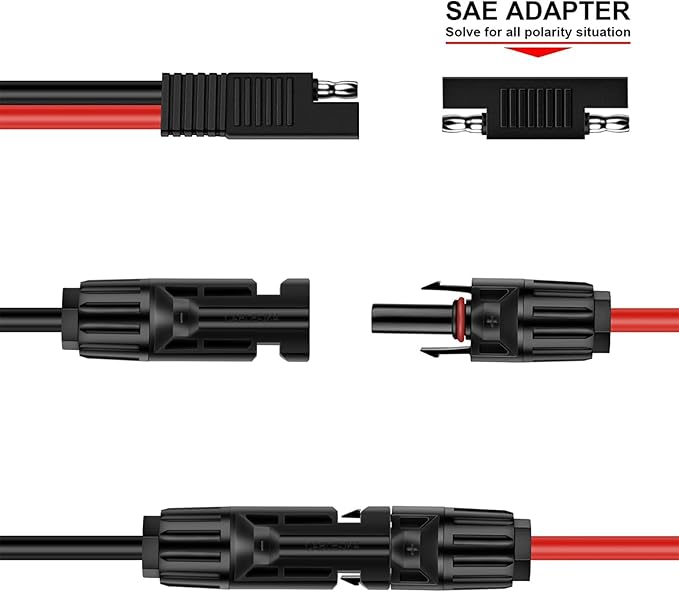 iGreely Solar Panel Connector Cable,10AWG SAE to Male & Female Adapter PV Extension Cable Wire for RV Solar Panel DC Power Battery Charger with SAE Polarity Reverse Adapter 3.1M/10Ft Black