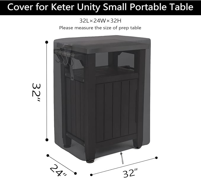 Prep Table Cover for Keter Unity Outdoor Kitchen Portable Bar Cart, Waterproof Patio BBQ Grill Cart Cover, for Outdoor Pizza Oven Table Stand - 32 x 24 x 32 Inch
