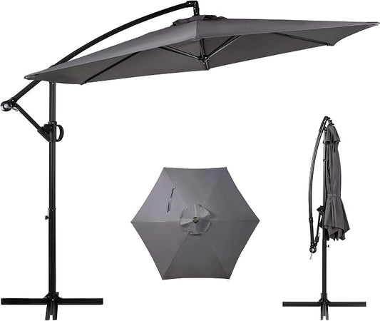 Shintenchi Offset Patio Umbrella with Easy Tilt Adjustment,Crank and Cross Base, Outdoor Cantilever Hanging Umbrella, Sunshade Free Standing Canopy, Dark Gray