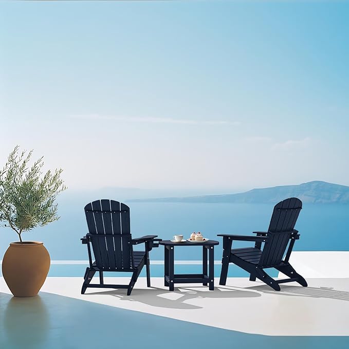 Plawdlik HDPE Outdoor Adirondack Side Table, Wooden Textured, Set for Patio, Garden, Porch, Pool Composite, Backyard, Bathroom and Indoor, Maintenance & Weather Resistant, Navy Blue