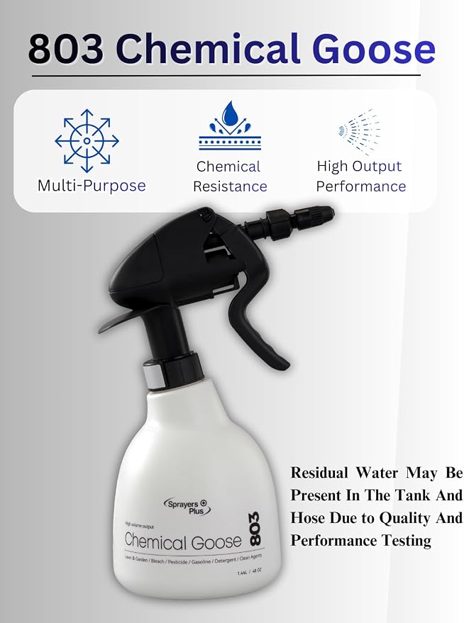 Sprayers Plus 803 Handheld Trigger Chemical Sprayer, Viton & Specialized Seals, Long Reach Cleaning for Lawn and Garden,Bleach Safe with 316 Stainless Steel Spring,General Purpose,1.44Litres