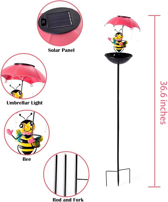 Fun Solar-Powered Bird Feeder with LED Honeybee Light - Vibrant Garden Decor, Weatherproof Feeding Device (Honeybee)