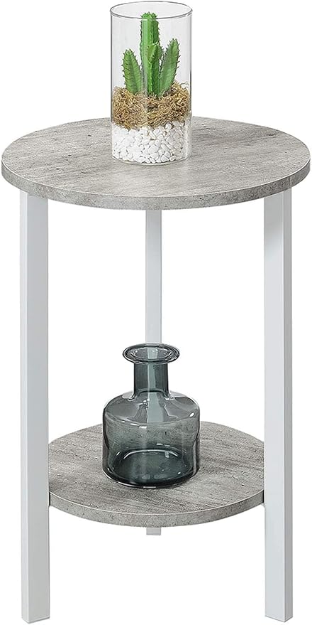 Convenience Concepts Graystone 24 inch 2 Tier Plant Stand - Industrial Stand for Plants, Vases, and Antiques, Urban Modern Design for the Living Room, Hallway, Entryway, Faux Birch/White