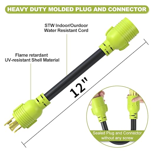 NEMA L14-30P to NEMA L6-30R,30 Amp Adapter 4 Prong to 3 Prong Lock Connection,Welder Generator EV Power Conversion Cord,STW 10 Gauge,ETL Listed(1FT)