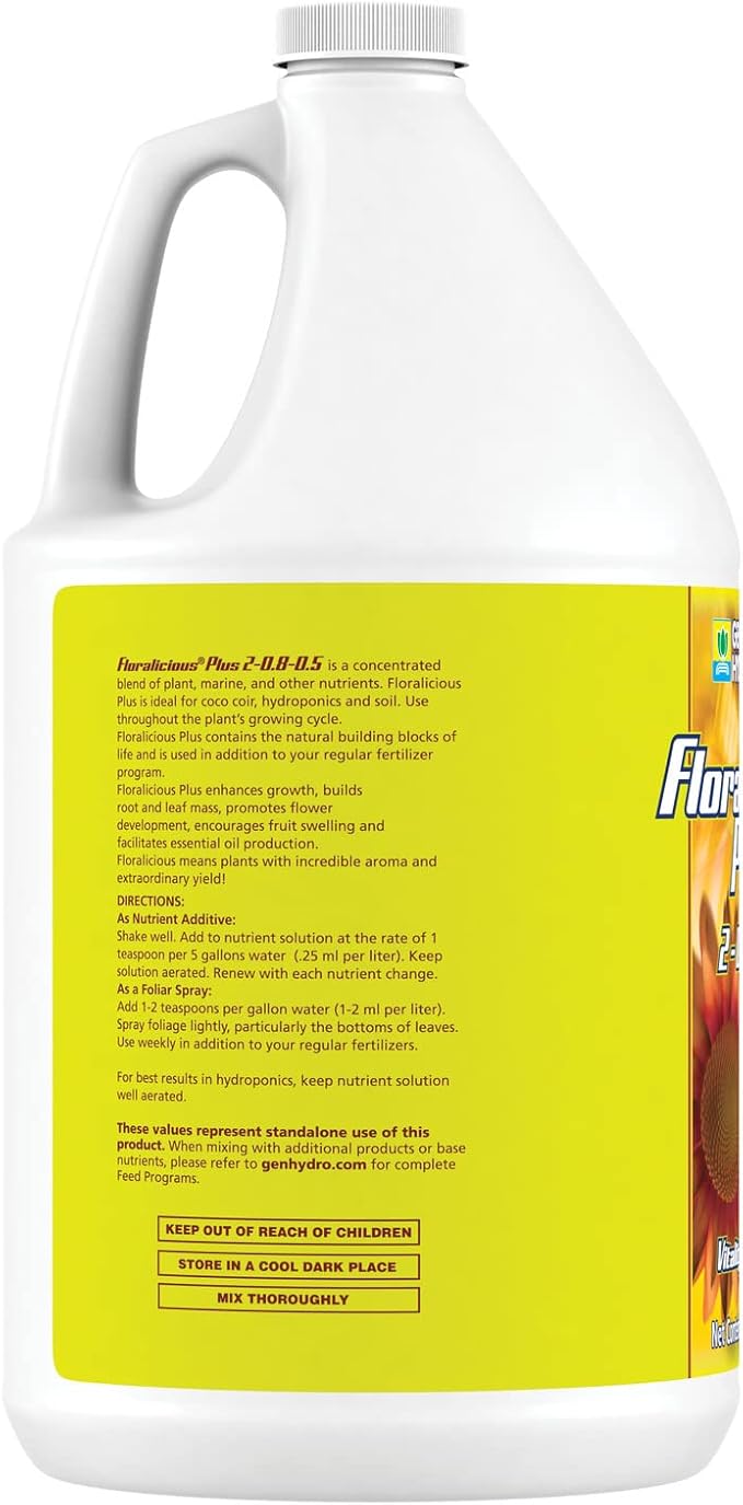 General Hydroponics HGC732207 Floralicious Plus Vitality Enhancer Plant Nutrient 1-Gallon Yellow, General Hydroponics Floralicious Plus for Gardening, 1-Gallon