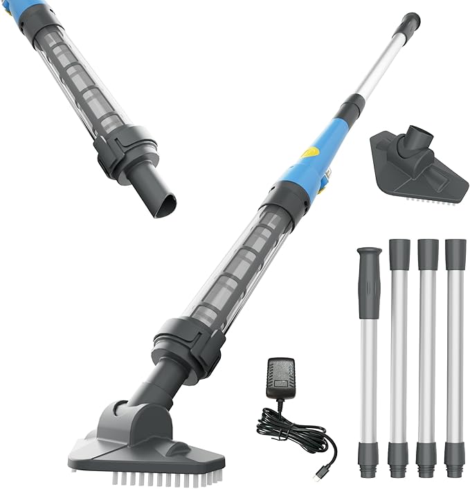 Cordless Spa Hot Tub Vacuum - Handheld Pool Vacuum for Above Ground Pool, Lightweight Stick Pool Cleaner with 2 Brush Heads, Ideal for Cleaning Debris and Sand (Blue)