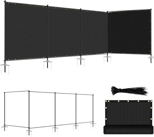 ECOOPTS 6'Hx90'L Privacy Fence Set with Poles and Rails Ground Spikes Fence Kit for Patio Garden Pool Yard (Black)