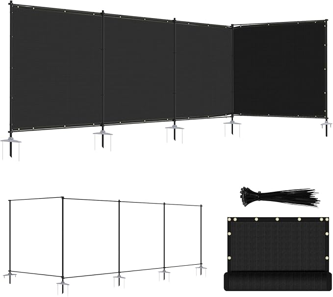 ECOOPTS 6'Hx36'L Privacy Fence Set with Poles and Rails Ground Spikes Fence Kit for Patio Garden Pool Yard (Black)