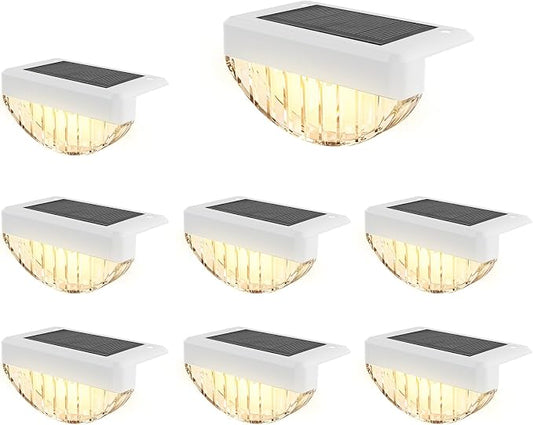 VOLISUN 8 Pack Solar Deck Lights Outdoor, Warm White LED Solar Step Lights for Outside, Waterproof Fence Light for Patio, Deck, Stairs, Yard, Pool and Porch (White)