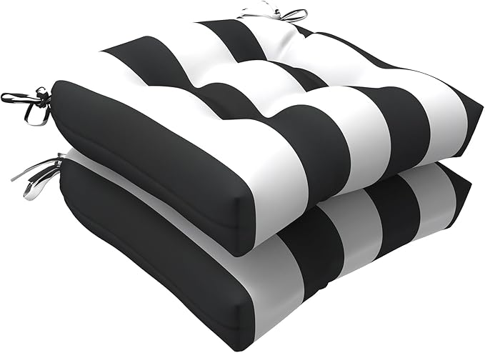 LVTXIII Outdoor Seat Cushions Seasonal Tufted Chair Cushions, Patio Chair Pads for Dining Chairs, Office Armchairs and Garden Furniture Decoration(Round Back, 19”x19”x4”, Cabana Black, 2 Pack)