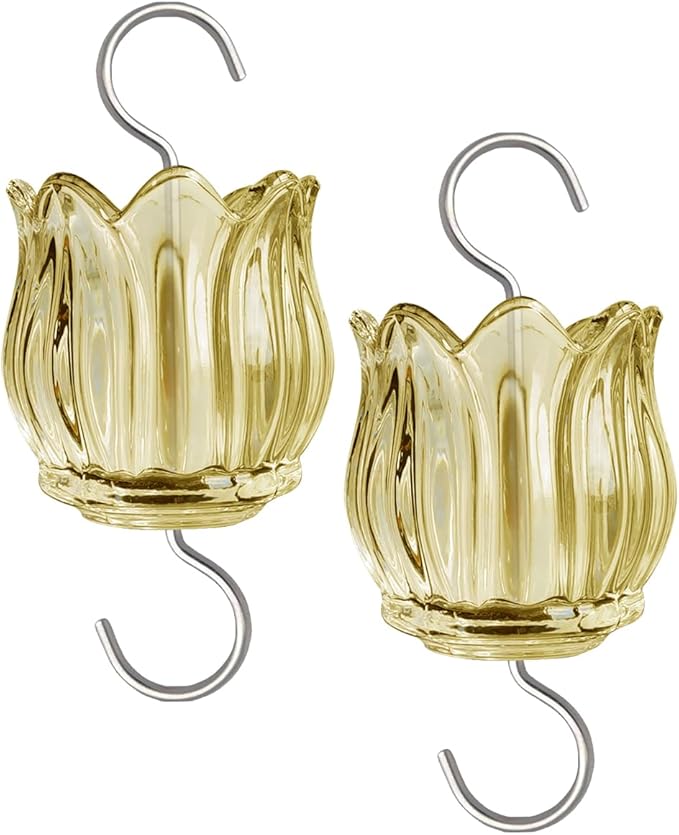 Glass Ant Moat for Hummingbird Feeder - 2PC x 3 OZ Tulip Insect Guard with Large Capacity (Golden)