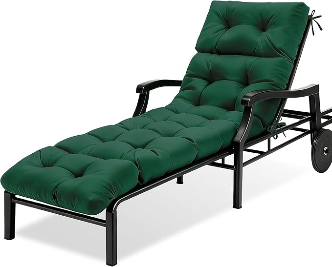 MTMR Chaise Lounge Cushion Outdoor, Non-Slip Chair Cushion for Patio Furniture, Waterproof Outdoor Replacement Seat Pad for Pool Lawn Wicker Couch Bench Loveseat, Long Thick Lounge Cushion, Emerald