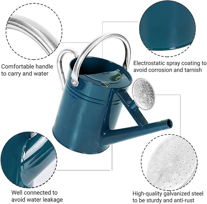 1 Gallon Metal Watering Can with Removable Spout, Nice Galvanized Steel Water Can for Indoor and Outdoor Plants (Ocean Blue)