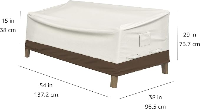 Amazon Basics 2-Seater Outdoor Couch and Patio Furniture Cover, Waterproof Lounge Sofa Cover, UV Resistant, Click-Close Straps, 38" x 54" x 29", Beige/Tan
