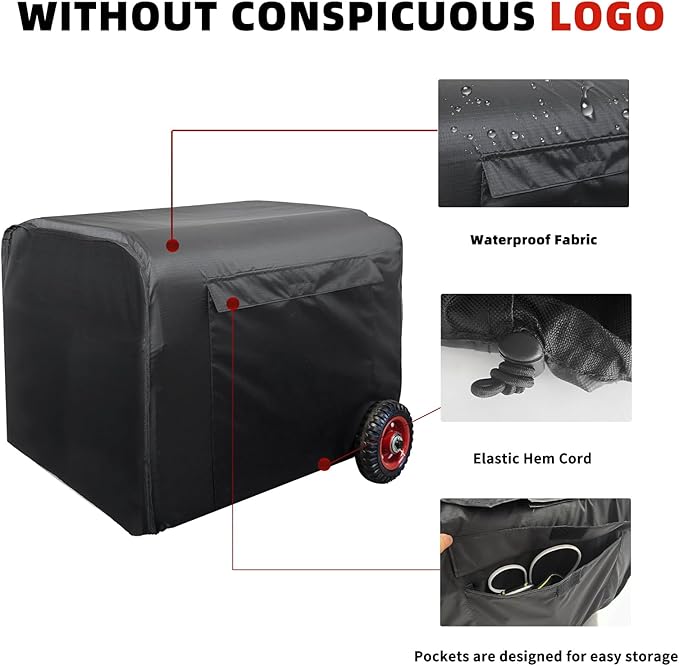Joramoy Generator Cover Waterproof 32"Lx24"Wx24"H, Portable Generator Cover with Elastic Drawstring, Weather/UV Resistant 420D Oxford Cover for Universal Outdoor Generators 5000-10000 Watt, Black