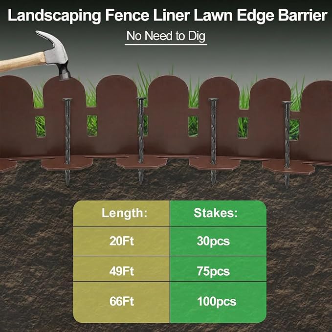 Garden Edging Plastic Garden Borders 5.5IN x 20FT, Landscape Edging Border Kits with 30pcs Anchoring Spikes, Tool-Free Flexible Lawn Edging for Home Lawns, Yards, Flowerbeds, Brown