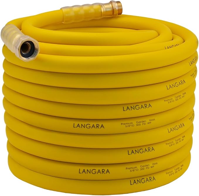 Heavy Duty Premium Garden Hose 150ft x 5/8", 300PSI Working, 1000PSI Burst, Hybrid Rubber Water Hose with Transparent Swivel Handle - Hot/Cold Water Five Layered Braiding with Brass fittings (Yellow)