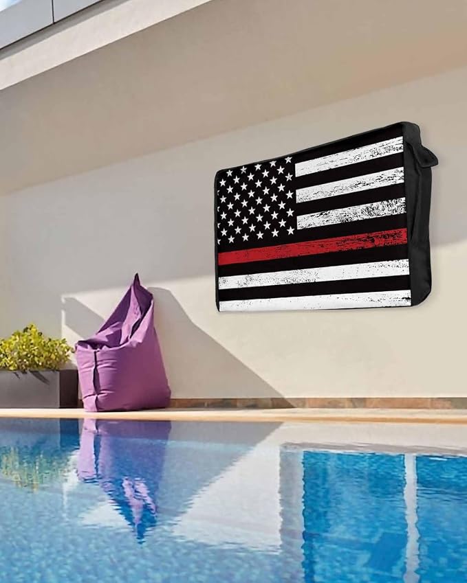 DecorLovee Red Vintage American Flag Outdoor TV Cover 40 to 43 Inches Weatherproof & Waterproof, USA Flag Outdoor TV Enclosure with Remote Control Pocket, Retro TV Screen Protectors for Outside TV