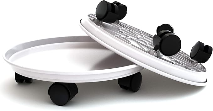 Plant Caddy with Wheels 15.5 Inch, 2 Pack Heavy Duty Plant Dolly Tray, Round Planter Caddies for Indoor & Outdoor Use, White