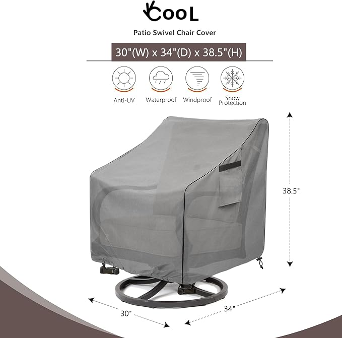 okcool Patio Swivel Chair Cover 4 Pack,Waterproof Heavy Duty Outdoor Chair Covers,Outdoor Swivel Chair Cover for Patio Furniture Covers(30 W x 34 D x 38.5 H inches),Grey