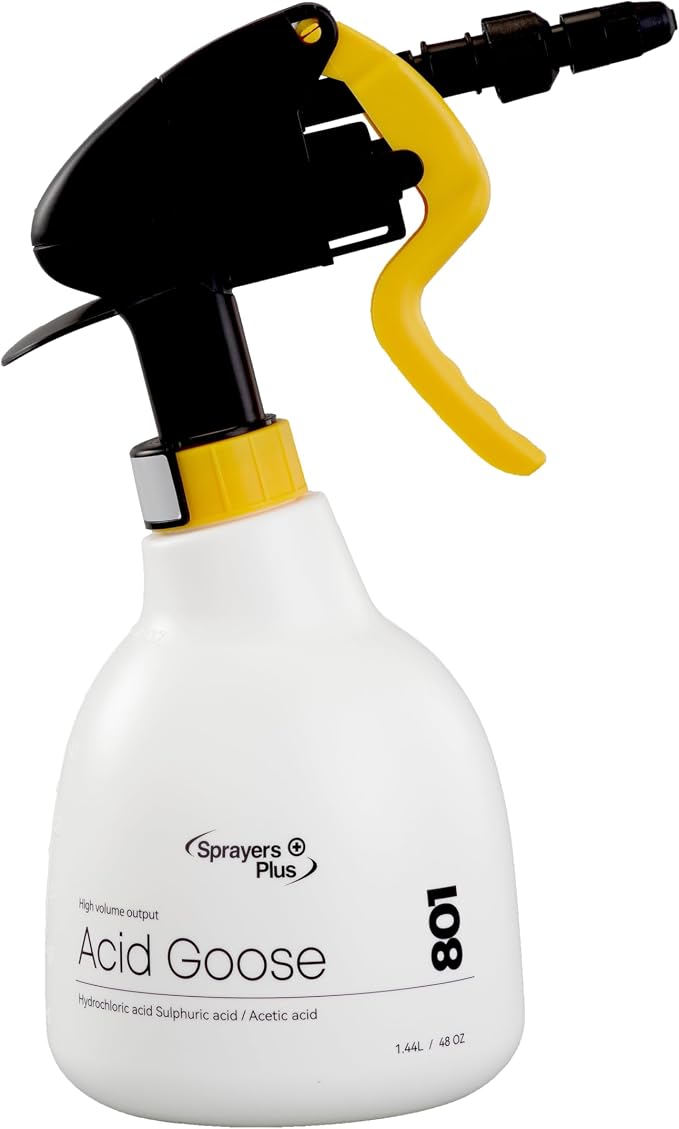Sprayers Plus 801 Acid Trigger Sprayer, Heavy Duty Chemical Resistant Bottle for Muriatic Acid, Rust Removal & Aluminum Brightening, Professional Acid Sprayer 316 Stainless Steel Spring,1.44Litres