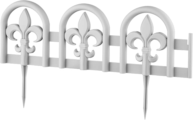 Evelyne Gray Garden Border Plastic Edging – PP Plastic, Short Metal-Free Wrought Iron Look Design, 27pcs Yard Landscaping Fence Liner Lawn Edge Barrier, 35ft Kit of Decorative Lawn Landscape Panels