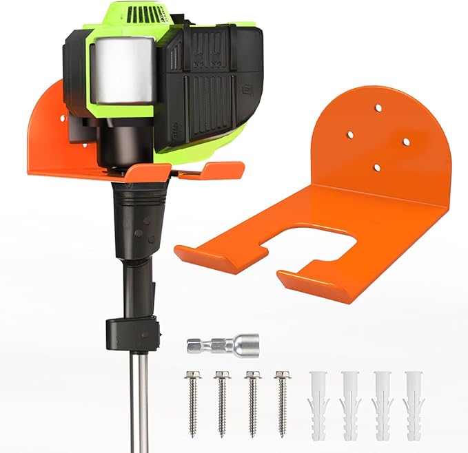 Weedeater Hanger, Heavy Duty Weed Eater Hanger Wall Mount, Garden Power Tool Holder with Rubber Coating for Grass Trimmer, Hedge Trimmer, Leaf Blower, Garage Organizer, 1 Pack