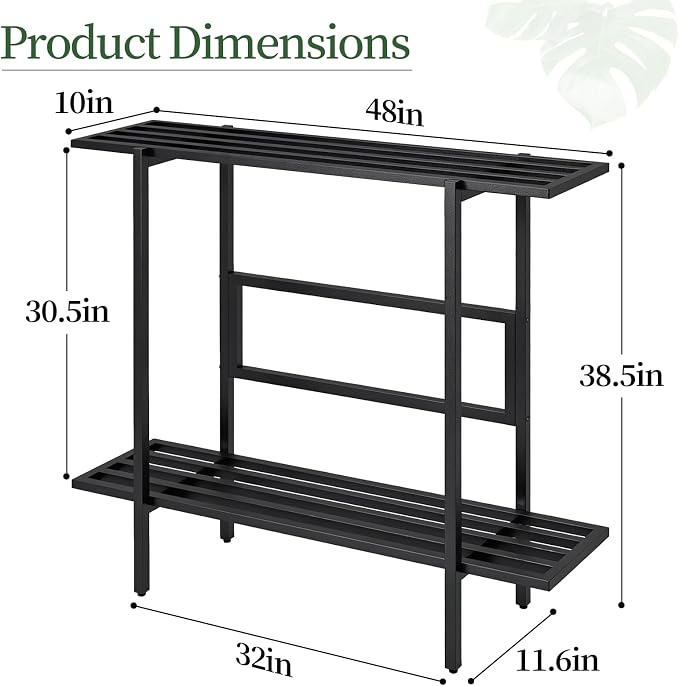 Heavy Duty Plant Stand Outdoor Indoor, Large Metal Plant Stand 48" L x 10" W x 38" H Outdoor Plant Stands 2-Tier Flower Pot Stand 500 LBS Capacity for Patio Garden