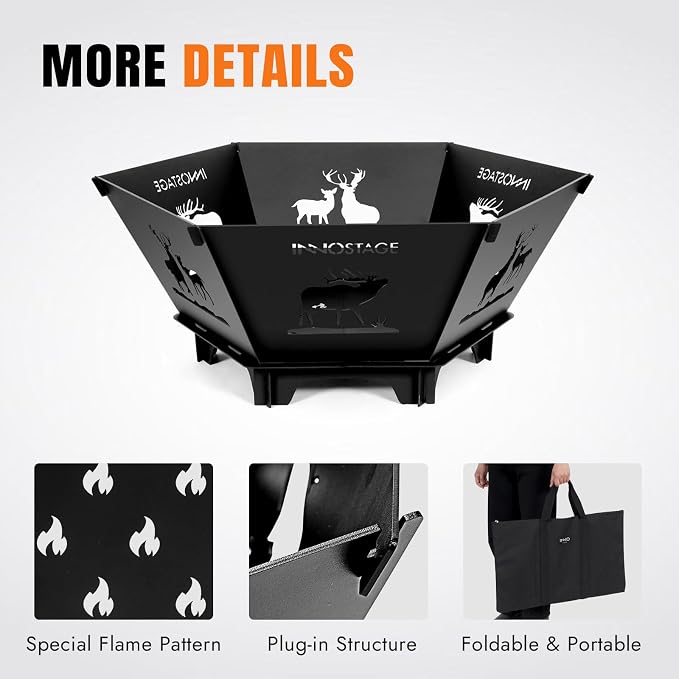 Fire Pit for Camping- Collapsible Firepit for Patio Outside (Large)