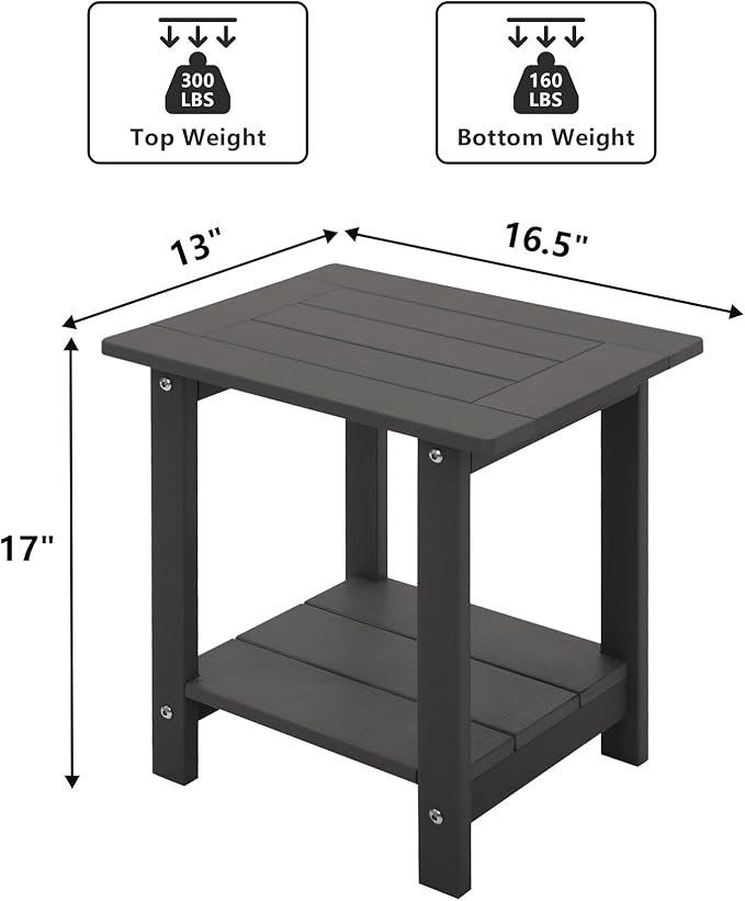 Meluvici Double Adirondack Side Table Weather Resistant, Outdoor Rectangular End Table for Adirondack Chair, Dark Brown