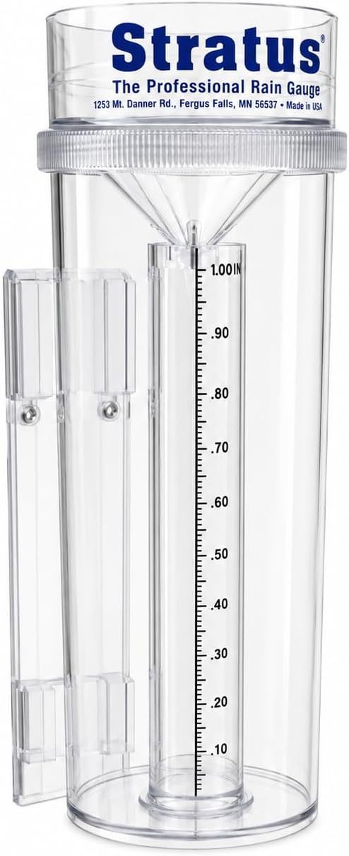 Stratus Precision Rain Gauge – 14" All-Weather Gauge with mounting Bracket, Accurate to 1/100", Durable and Easy to Read for Gardeners, Meteorologists, and Weather Enthusiasts | Dual-Cylinder Overflow Design