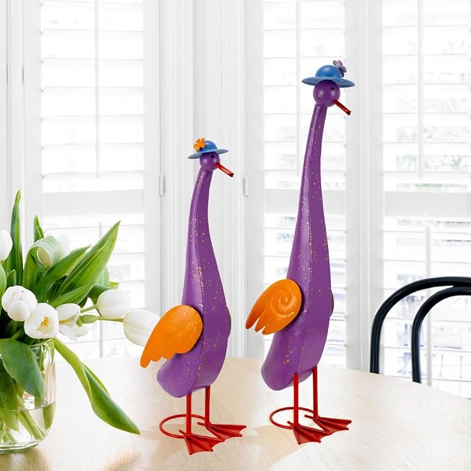 22" Duck Garden Statue Set of 2 Metal Ducks | Outdoor Decor Porch Animal Figurine Yard Art Sculptures Rustproof Lawn Ornament for Outside Patio Backyard Decorations