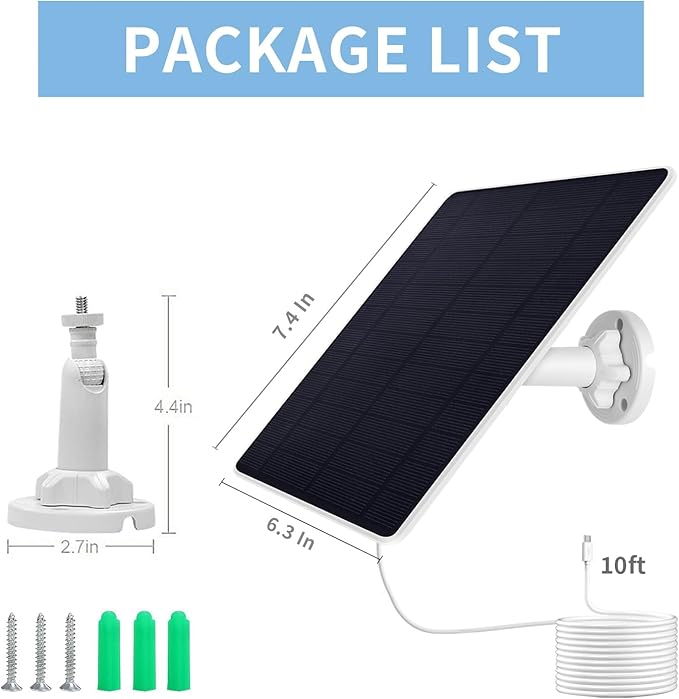 Solar Panel Charger for Arlo Essential 2K Outdoor(2nd Gen)/Essential XL Camera(2nd Gen)/Essential Spotlight, USB C and Micro USB Plug, 9.8ft Cable, Weatherproof (1Pack)