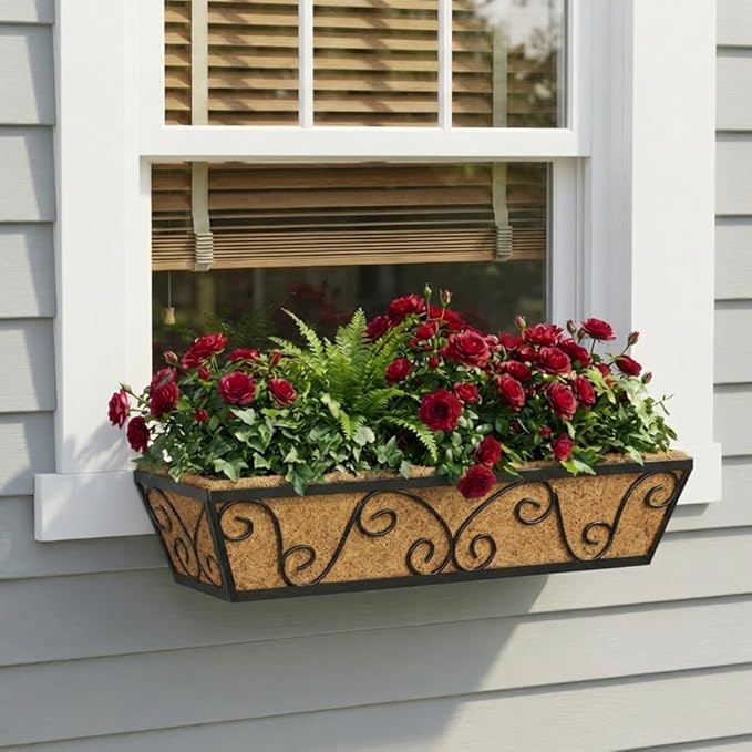 Y&M 24 Inch Large Window Box Planter with Coco Liner, Outdoor Deck Fence Porch Patio Planter-Butterfly