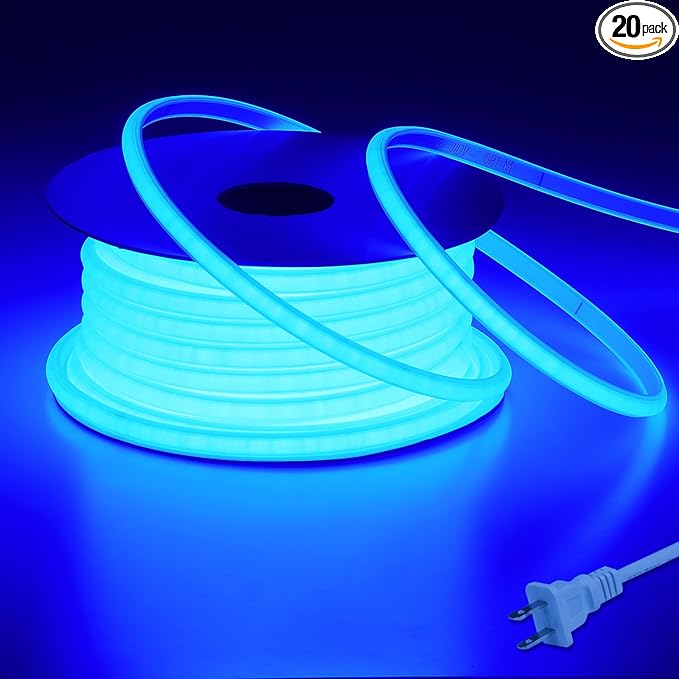 BENLUN AC 110V COB LED Strip Lights Outdoor Waterproof 65.6ft, Blue Super Bright 200W LED Rope Light, IP65 Flexible Cuttable, for Bedroom Garden Commercial House Gaming Room Decor