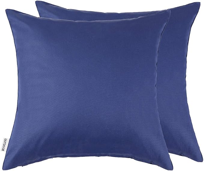 MIULEE Pack of 2 Decorative Outdoor Waterproof Pillow Covers Square Garden Cushion Sham Throw Pillowcase Shell for Spring Patio Tent Couch 16x16 Inch Navy Blue