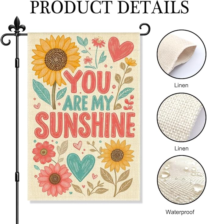You Are My Sunshine Garden Flag Double Sided Yard Outdoor Decoration 12x18 Inch, Sunflower Summer Yard Outdoor Garden Flag, Summer Sunshine Banner, Positive Energy Home Decor Banner