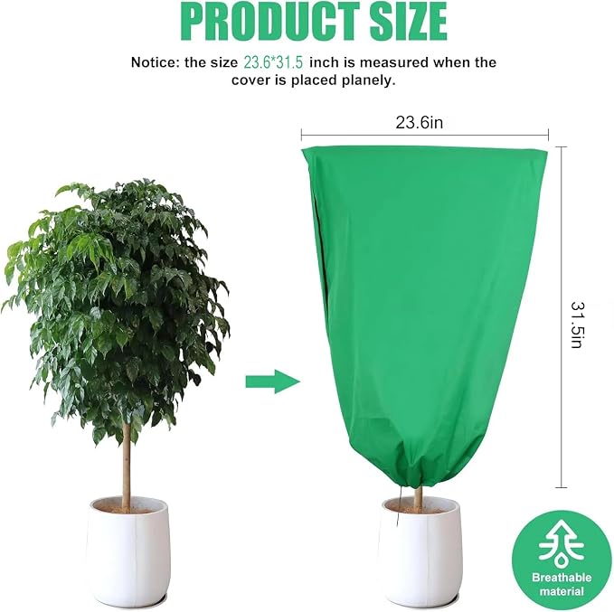 Plant Covers Freeze Protection, 4 Pack Frost Covers with Zipper Drawstring (23.6" x 31.5") Plant Protection Cover Bags for Outdoor Winter Frost Cold (Green) (23.6" W x 31.5" H(4 PCS), Green)