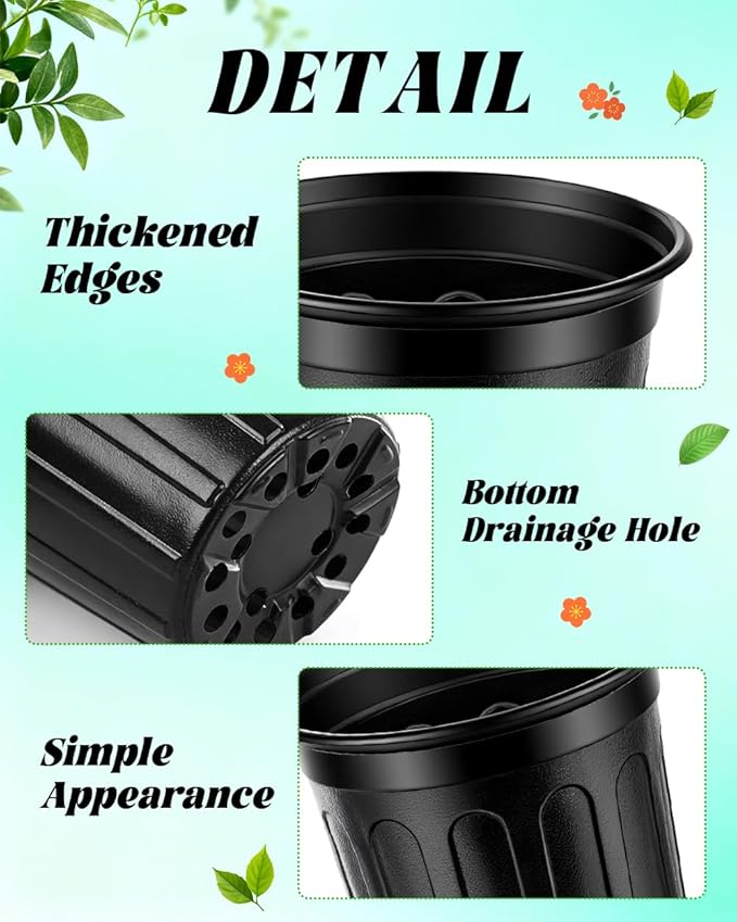 LWWTBS 1 Gallon Plastic Plant Nursery Pot/Pots 65pcs Seedlings Flower Plant Container Seed Starting Pots Flexible Thickened Soft Plastic Garden Seedling Pot with Holes